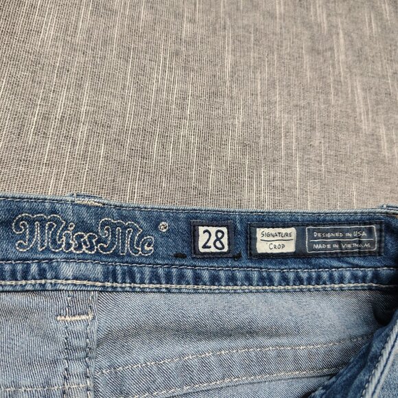 Miss Me Jeans Womens Size 28 Mid Signature Crop Distressed Embellished JE8443C - Picture 9 of 14